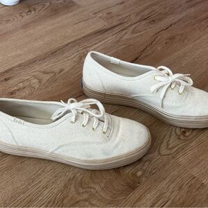Keds Women's Beige and Gold Canvas Sneakers
